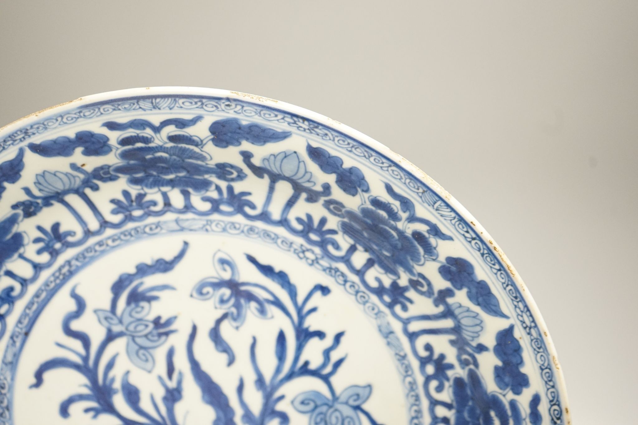 A Chinese blue and white ‘lotus’ dish, Kangxi period, 35cm